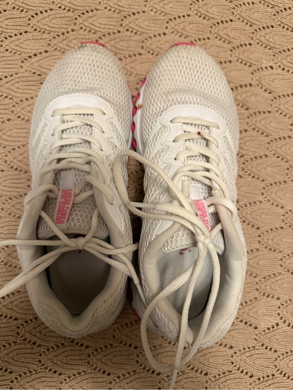 K-Swiss White Athletic Sneakers with Pink Details